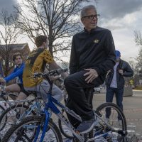 Dr. Bill Stackman participates in the Pi Kappa Phi Bike-A-Thon fundraiser at Speaker's Circle