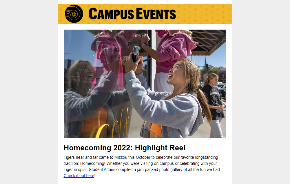 Image of a Mizzou Families newsletter