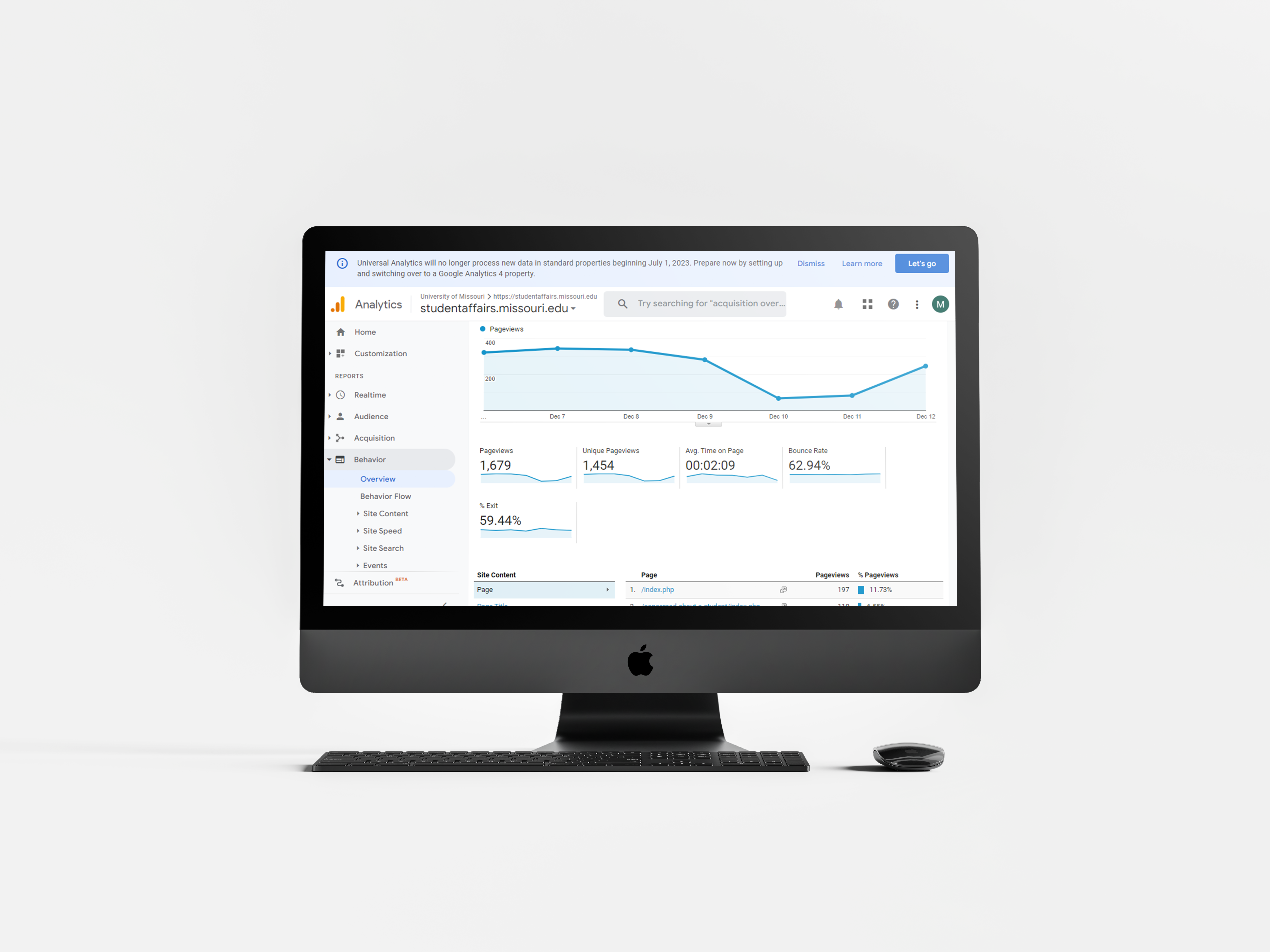 desktop monitor displaying Google Analytics