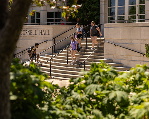 Students walking on campus.