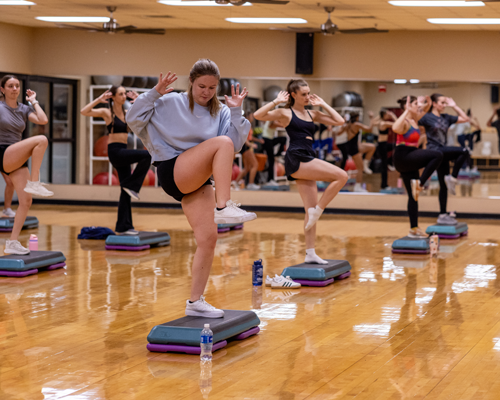 Students at aerobics class.